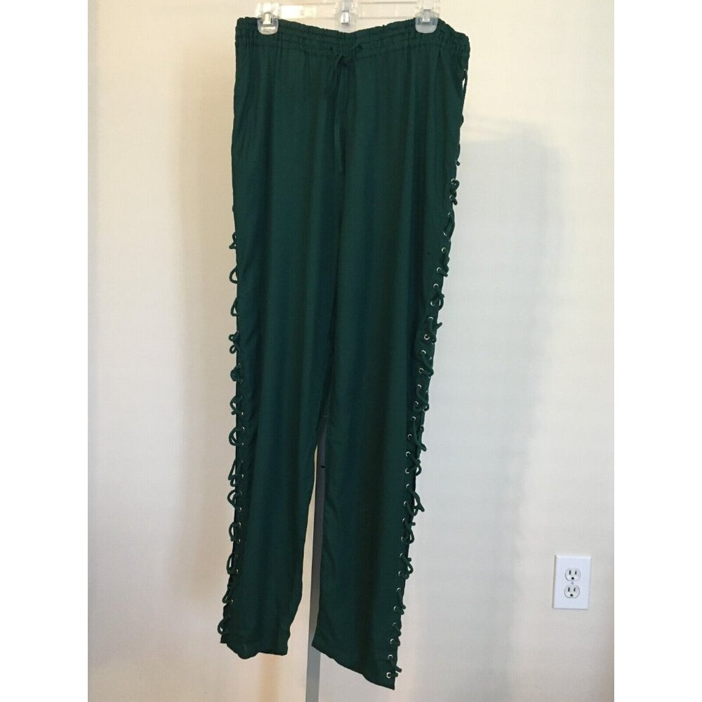The Pirate Dressing Halloween Costume Pants Dark Green Lace Tie Sides Mens Large - Picture 5 of 11